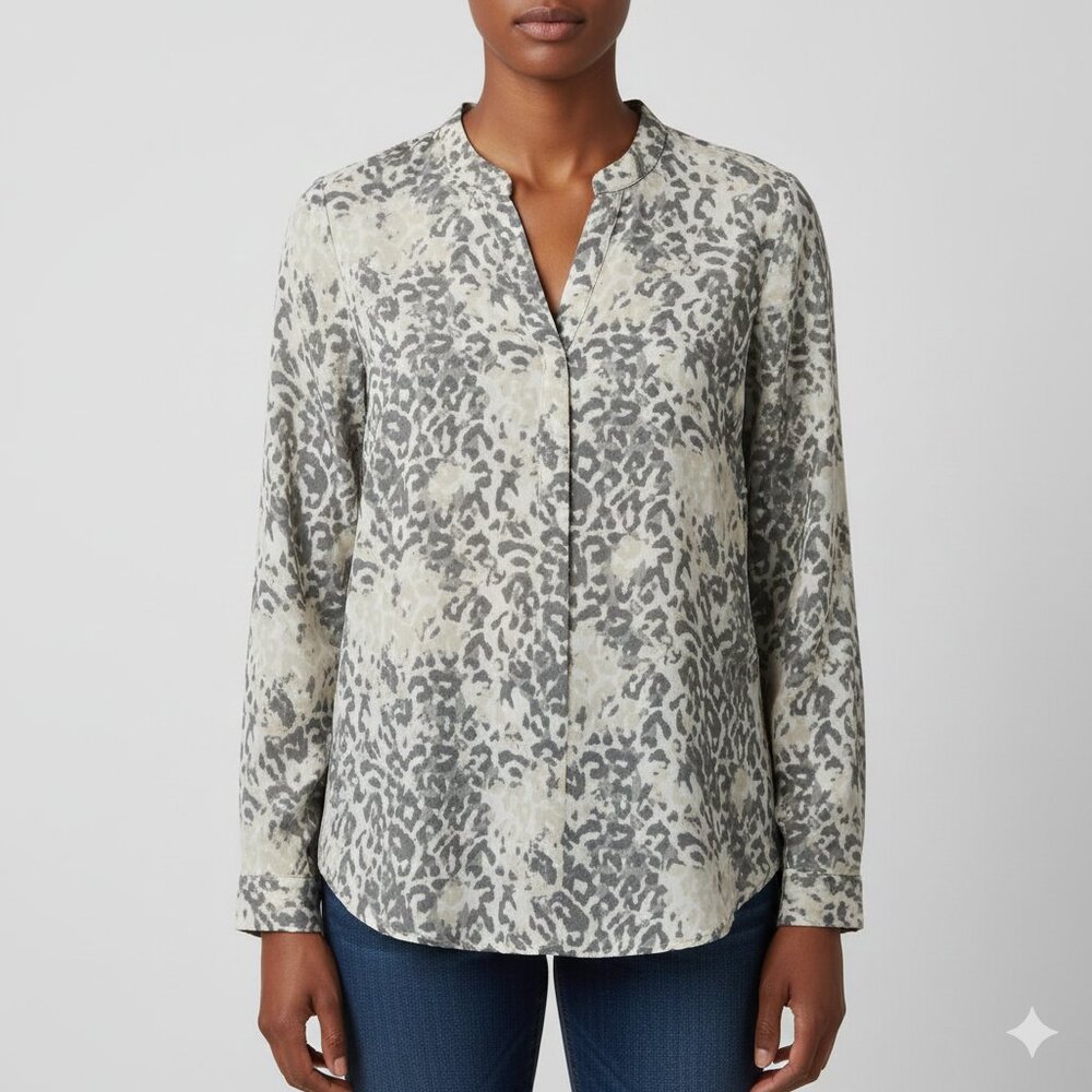 Dalia Collection Long Sleeve Animal Print Blouse Size Large